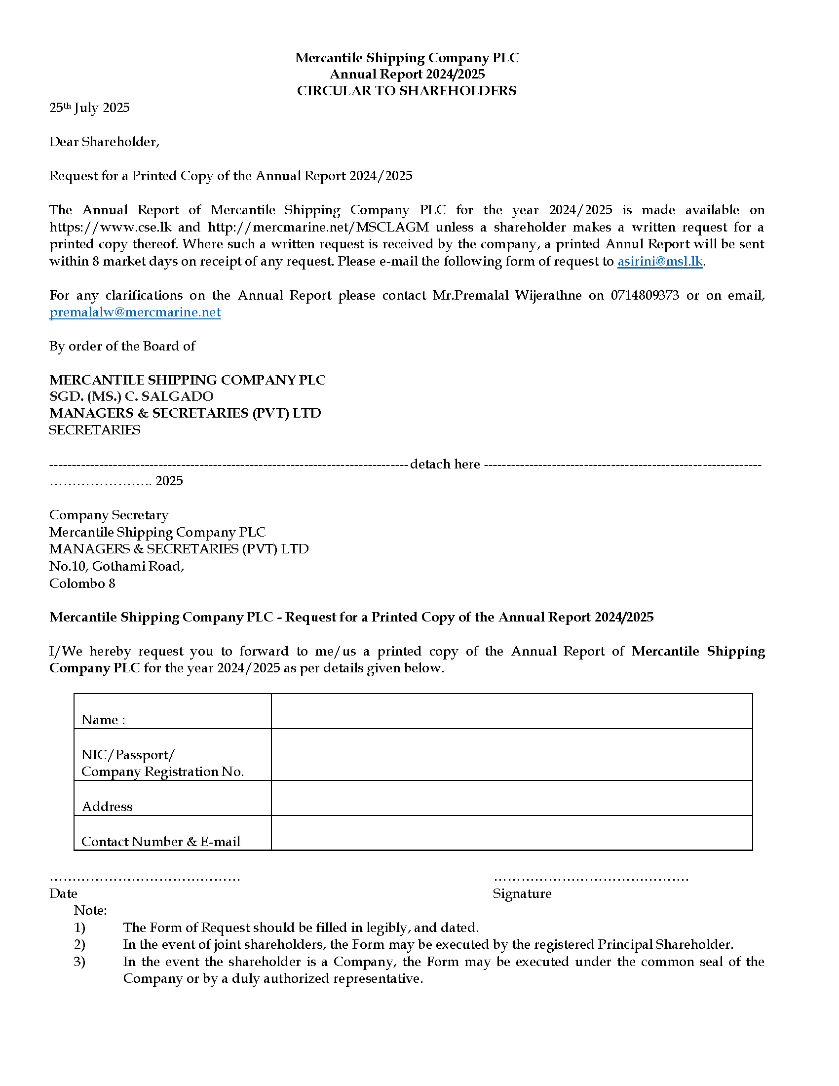 Circular to Shareholders